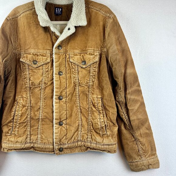 Vintage GAP Denim Corduroy Jacket Womens M Tan Trucker Sherpa Corduroy Y2K Retro - Picture 3 of 12